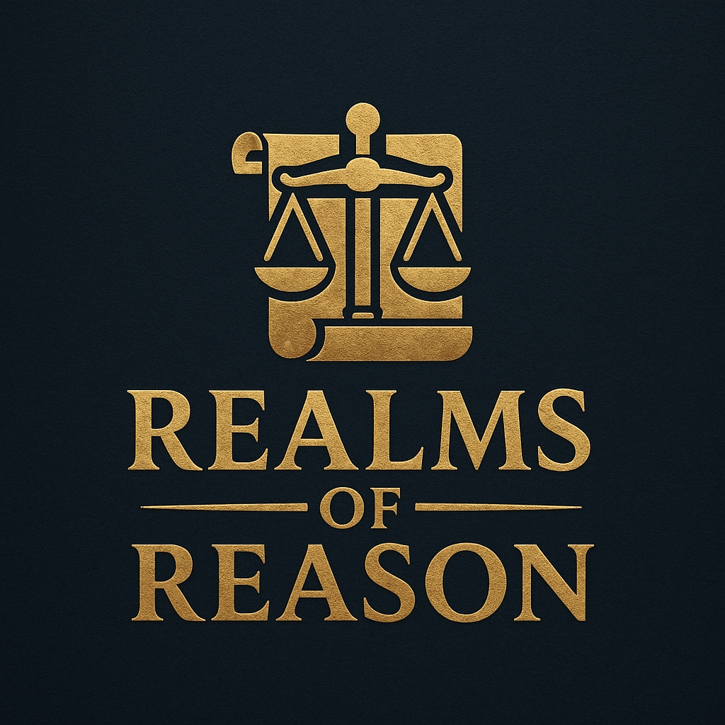 Realms of Reason gold logo with scales icon